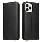 For iPhone 14 Pro Fierre Shann PU Genuine Leather Texture Leather Phone Case(Black)