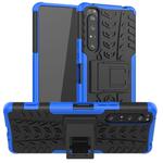 For Sony Xperia 1 II Tire Texture Shockproof TPU+PC Protective Case with Holder(Blue)