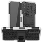 For Sony Xperia 1 II Tire Texture Shockproof TPU+PC Protective Case with Holder(White)