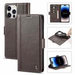 For iPhone 14 Pro LC.IMEEKE Magnetic Buckle Leather Phone Case(Coffee)