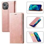 For iPhone 14 Plus LC.IMEEKE Strong Magnetic Leather Phone Case with Holder & Card Slots & Wallet (Rose Gold)