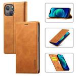 For iPhone 14 LC.IMEEKE Strong Magnetic Leather Phone Case with Holder & Card Slots & Wallet (Brown)