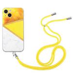 For iPhone 14 Lanyard Stitching Marble TPU Case (Yellow)