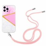 For iPhone 14 Pro Lanyard Stitching Marble TPU Case(Pink)