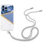 For iPhone 14 Pro Max Lanyard Stitching Marble TPU Case(Grey)
