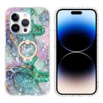 For iPhone 14 Pro Ring Holder 2.0mm Airbag TPU Phone Case(Ink Green Marble)