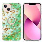 For iPhone 14 Ring Holder 2.0mm Airbag TPU Phone Case (Gold Heart)
