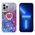 For iPhone 13 Pro Ring Holder 2.0mm Airbag TPU Phone Case (Blue Purple Marble)