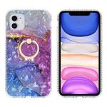 For iPhone 11 Ring Holder 2.0mm Airbag TPU Phone Case (Blue Purple Marble)