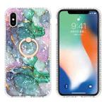 For iPhone X / XS Ring Holder 2.0mm Airbag TPU Phone Case(Ink Green Marble)