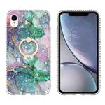 For iPhone XR Ring Holder 2.0mm Airbag TPU Phone Case(Ink Green Marble)