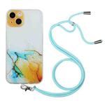 For iPhone 14 Hollow Marble Pattern TPU Shockproof Protective Case with Neck Strap Rope (Yellow)