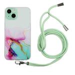 For iPhone 14 Plus Hollow Marble Pattern TPU Shockproof Protective Case with Neck Strap Rope(Green)
