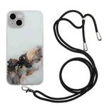 For iPhone 14 Plus Hollow Marble Pattern TPU Shockproof Protective Case with Neck Strap Rope(Black)