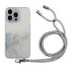 For iPhone 14 Pro Hollow Marble Pattern TPU Shockproof Protective Case with Neck Strap Rope(Grey)