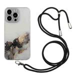 For iPhone 14 Pro Hollow Marble Pattern TPU Shockproof Protective Case with Neck Strap Rope(Black)