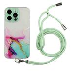 For iPhone 14 Pro Max Hollow Marble Pattern TPU Shockproof Protective Case with Neck Strap Rope(Green)