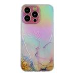 For iPhone 14 Pro Max Laser Marble Pattern Clear TPU Shockproof Protective Case(Pink)