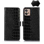 For Motorola Moto G32 Crocodile Top Layer Cowhide Leather Phone Case(Black)