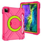 For iPad Pro 11 (2020) PC + Silicone Shockproof Combination Tablet Case with 360 Degree Rotating Holder & Handle(Rose Red+Grass Green)