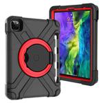 For iPad Pro 11 (2020) PC + Silicone Shockproof Combination Tablet Case with 360 Degree Rotating Holder & Handle(Black+Red)