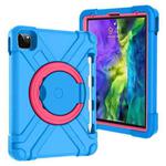 For iPad Pro 11 (2020) PC + Silicone Shockproof Combination Tablet Case with 360 Degree Rotating Holder & Handle(Blue+Rose Red)