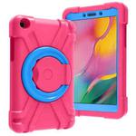 For Galaxy Tab A 8.0 (2019) T290 / T295 PC + Silicone Shockproof Combination Case with 360 Degree Rotating Holder & Handle(Rose Red+Blue)