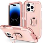 For iPhone 14 Pro 3 in 1 Ring Holder Phone Case(Pink)