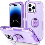 For iPhone 14 Pro Max 3 in 1 Ring Holder Phone Case (Light Purple)