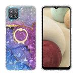 For Samsung Galaxy A12 5G / M12 / F12 Ring Holder 2.0mm Airbag TPU Phone Case(Blue Purple Marble)