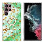 For Samsung Galaxy S22 Ultra 5G Ring Holder 2.0mm Airbag TPU Phone Case(Gold Heart)