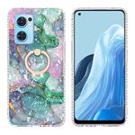 For OPPO Reno7 5G Ring Holder 2.0mm Airbag TPU Phone Case(Ink Green Marble)