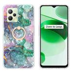 For Realme C35 Ring Holder 2.0mm Airbag TPU Phone Case(Ink Green Marble)