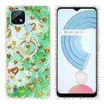 For Realme C21 Ring Holder 2.0mm Airbag TPU Phone Case(Gold Heart)