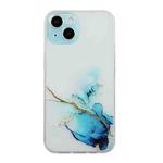 For iPhone 14 Hollow Marble Pattern TPU Straight Edge Fine Hole Protective Case (Blue)