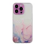 For iPhone 14 Pro Hollow Marble Pattern TPU Straight Edge Fine Hole Protective Case(Pink)
