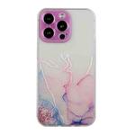 For iPhone 14 Pro Max Hollow Marble Pattern TPU Straight Edge Fine Hole Protective Case Pro Max(Pink)