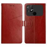 For Xiaomi Poco C40 HT01 Y-shaped Pattern Flip Leather Phone Case(Brown)