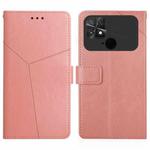 For Xiaomi Poco C40 HT01 Y-shaped Pattern Flip Leather Phone Case(Pink)