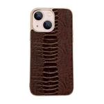 For iPhone 14 Plus Genuine Leather Pinshang Series Nano Electroplating Phone Case (Coffee)