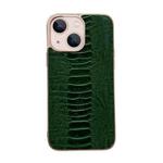 For iPhone 14 Plus Genuine Leather Pinshang Series Nano Electroplating Phone Case (Green)