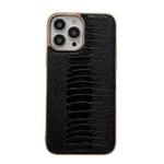 For iPhone 14 Pro Genuine Leather Pinshang Series Nano Electroplating Phone Case(Black)