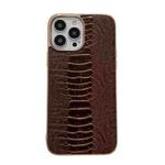 For iPhone 14 Pro Genuine Leather Pinshang Series Nano Electroplating Phone Case(Coffee)