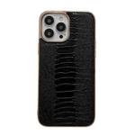 For iPhone 14 Pro Max Genuine Leather Pinshang Series Nano Electroplating Phone Case (Black)