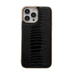 For iPhone 13 Pro Genuine Leather Pinshang Series Nano Electroplating Phone Case (Black)
