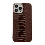 For iPhone 13 Pro Genuine Leather Pinshang Series Nano Electroplating Phone Case (Coffee)