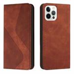 For iPhone 14 Skin Feel Magnetic S-type Solid Color Leather Phone Case Pro Max(Brown)