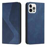 For iPhone 14 Skin Feel Magnetic S-type Solid Color Leather Phone Case Pro Max(Blue)