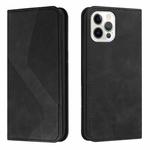 For iPhone 14 Skin Feel Magnetic S-type Solid Color Leather Phone Case Pro(Black)