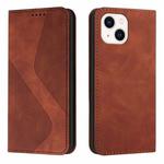 For iPhone 14 Skin Feel Magnetic S-type Solid Color Leather Phone Case Max(Brown)